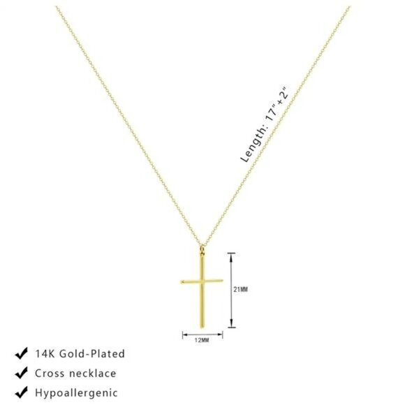 14K Real Gold Cross Necklace Pendant Chain for Women Easter Christian Gifts - Picture 3 of 6